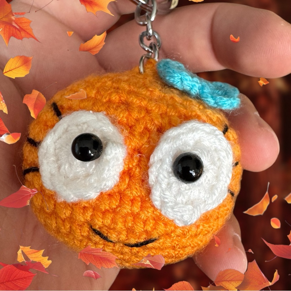 Crochet Smiling Face Keychains, Handmade Orange Happy Face Accessories